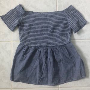 Blue off the shoulder smocked top